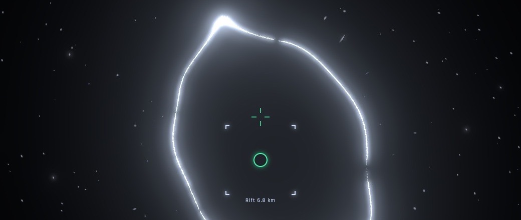 A rift in space, its rim bright white against the stars